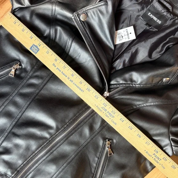 Express Black Faux Leather Moto-Style Jacket NWT Large - Picture 5 of 6